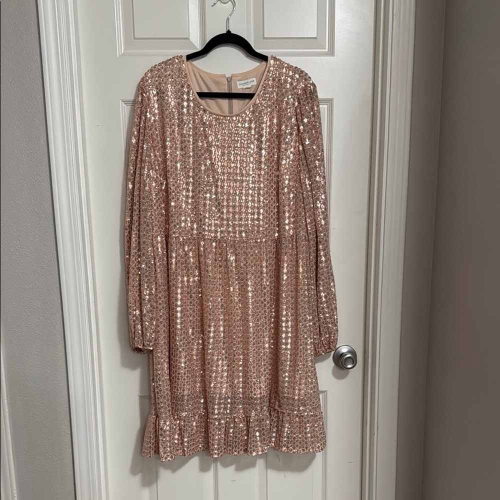 Sequin Long Sleeve Dress in Rose Gold